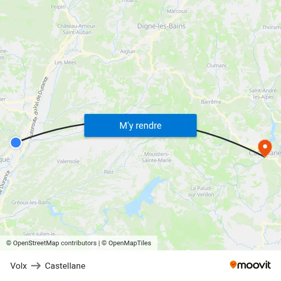 Volx to Castellane map