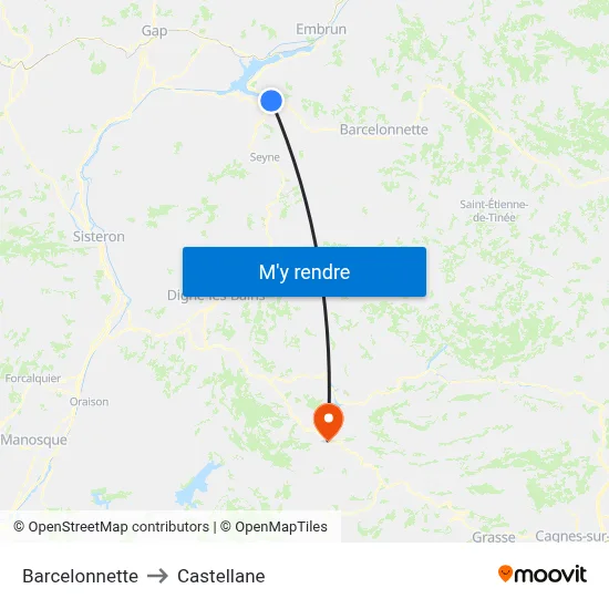 Barcelonnette to Castellane map