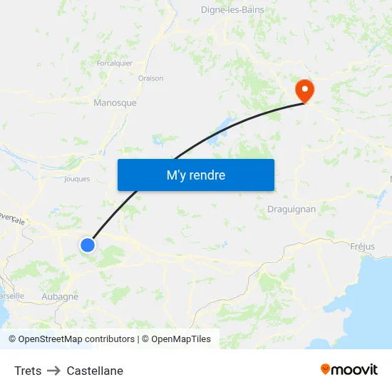 Trets to Castellane map