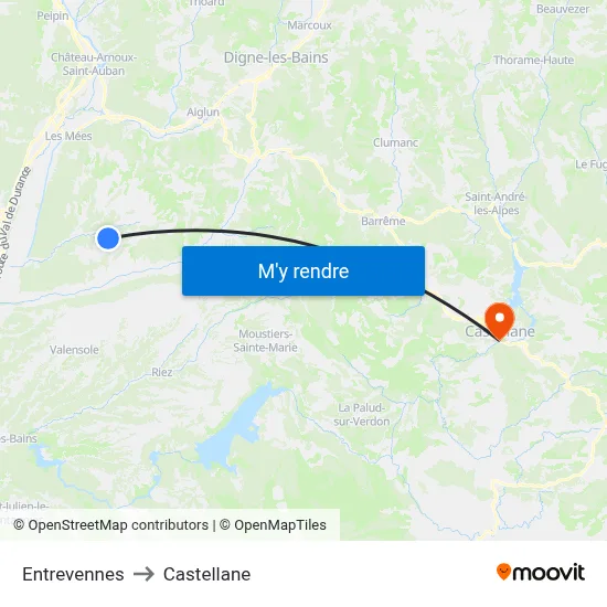 Entrevennes to Castellane map