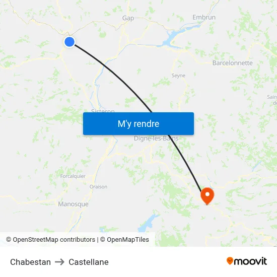 Chabestan to Castellane map