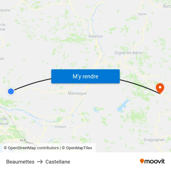 Beaumettes to Castellane map