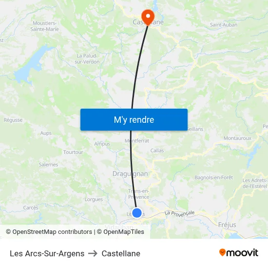 Les Arcs-Sur-Argens to Castellane map