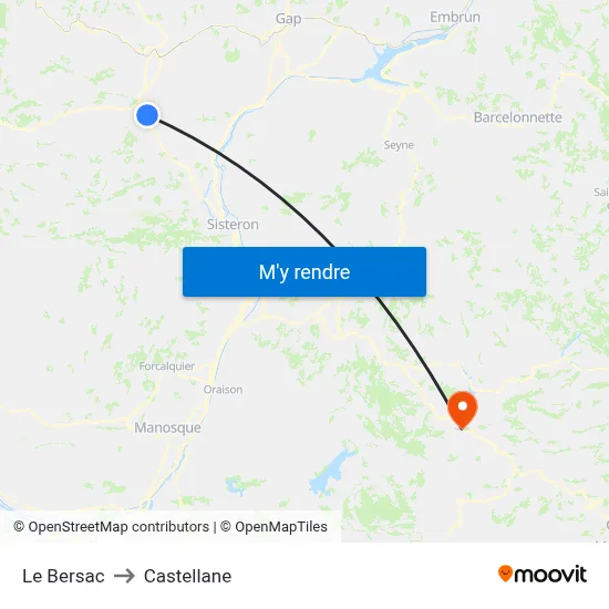 Le Bersac to Castellane map