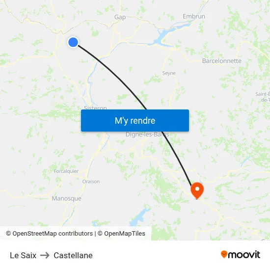 Le Saix to Castellane map