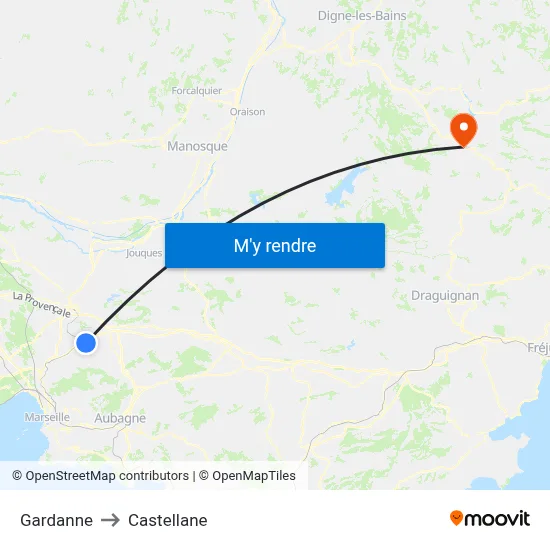 Gardanne to Castellane map
