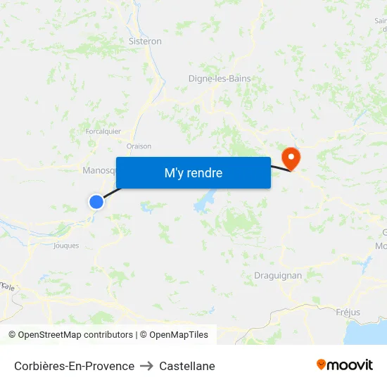 Corbières-En-Provence to Castellane map