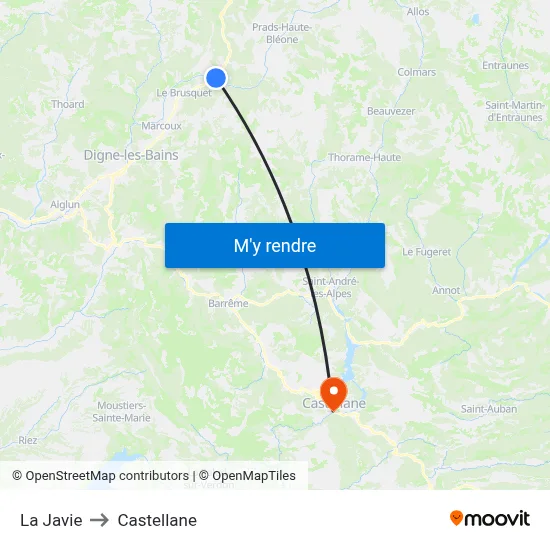 La Javie to Castellane map