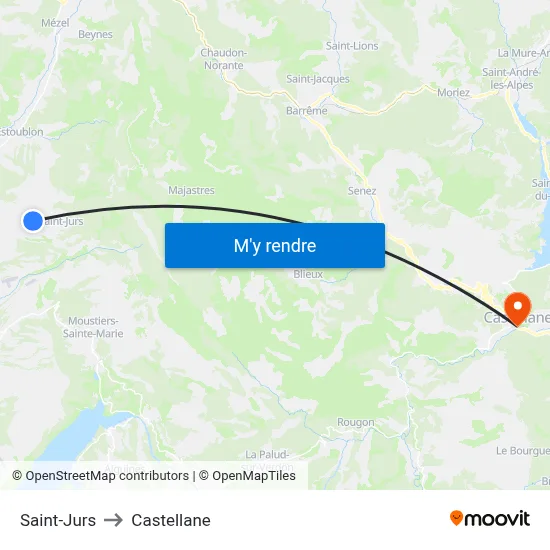 Saint-Jurs to Castellane map