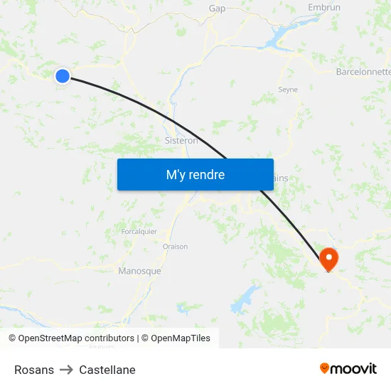 Rosans to Castellane map