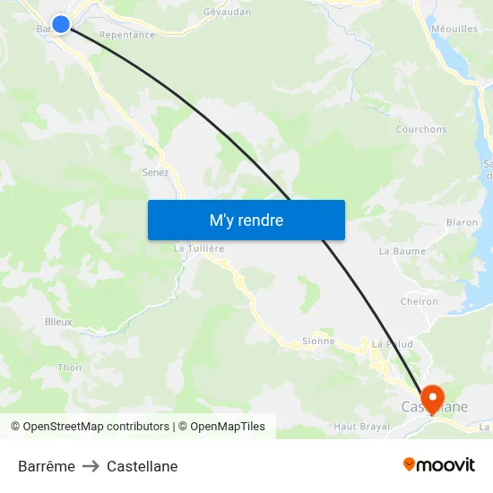 Barrême to Castellane map