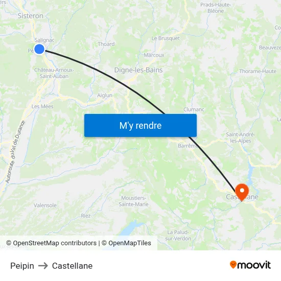 Peipin to Castellane map