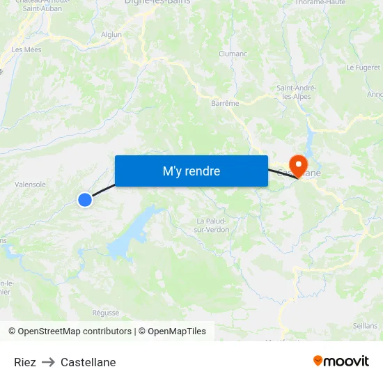 Riez to Castellane map