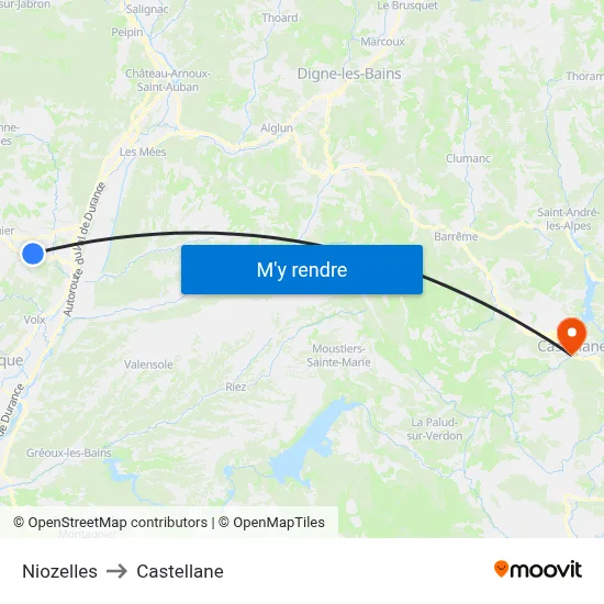 Niozelles to Castellane map
