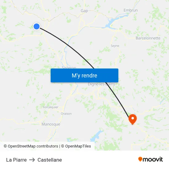 La Piarre to Castellane map