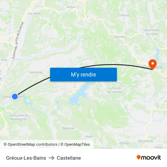 Gréoux-Les-Bains to Castellane map