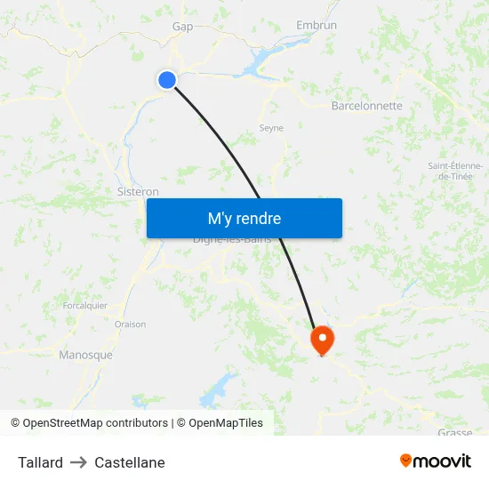Tallard to Castellane map