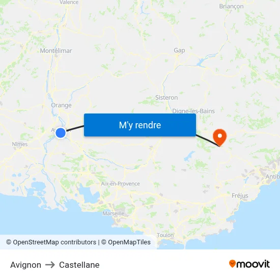 Avignon to Castellane map