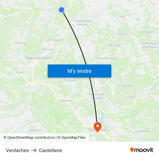 Verdaches to Castellane map