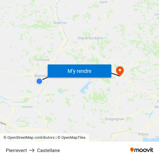Pierrevert to Castellane map
