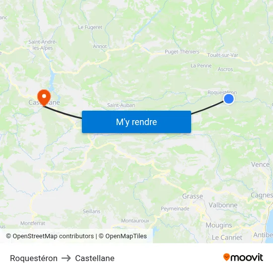 Roquestéron to Castellane map