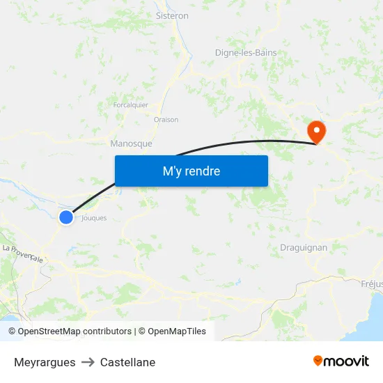 Meyrargues to Castellane map