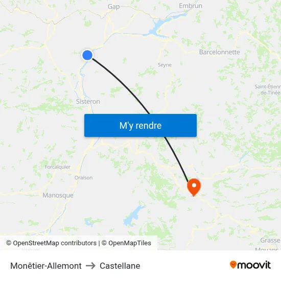 Monêtier-Allemont to Castellane map