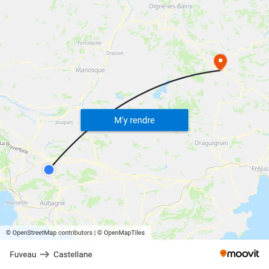 Fuveau to Castellane map