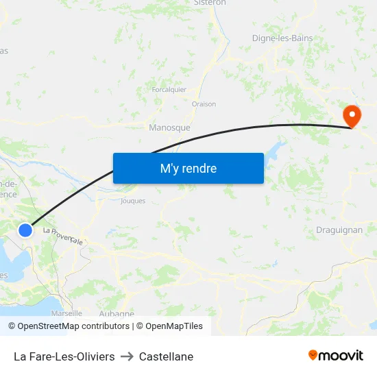 La Fare-Les-Oliviers to Castellane map