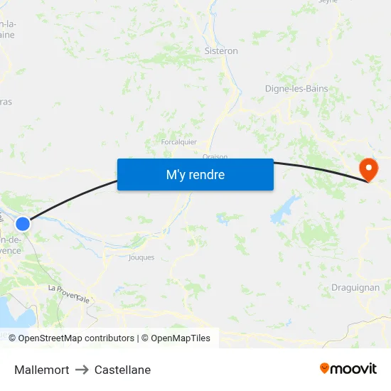 Mallemort to Castellane map