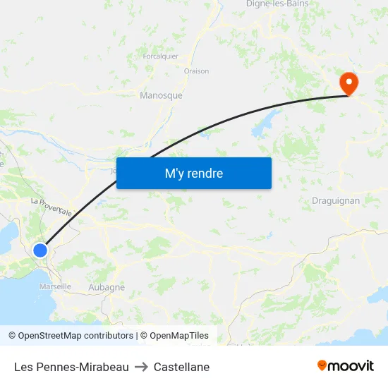 Les Pennes-Mirabeau to Castellane map