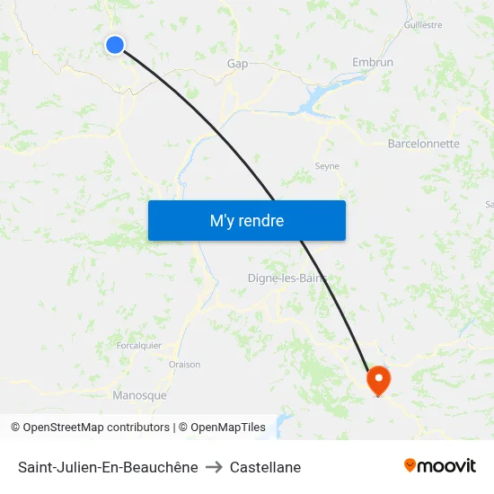 Saint-Julien-En-Beauchêne to Castellane map