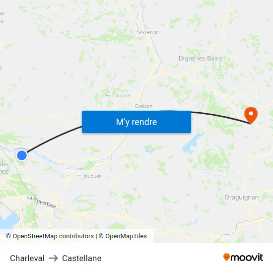 Charleval to Castellane map