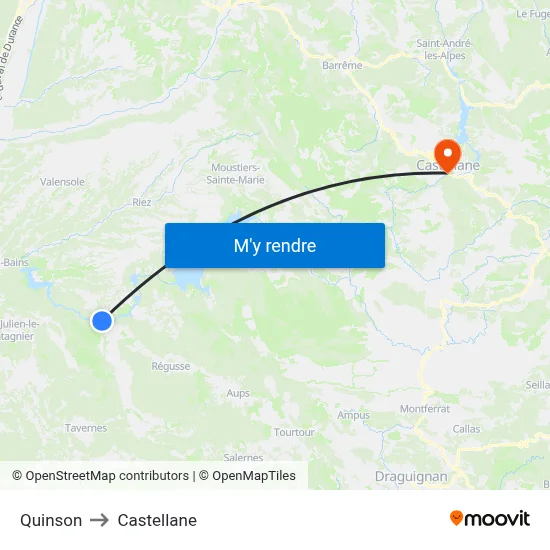 Quinson to Castellane map