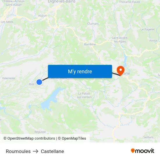 Roumoules to Castellane map