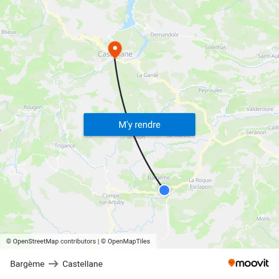 Bargème to Castellane map