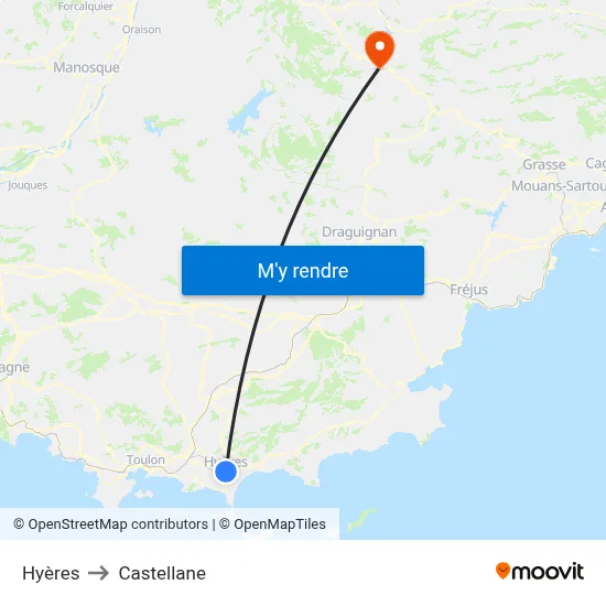 Hyères to Castellane map