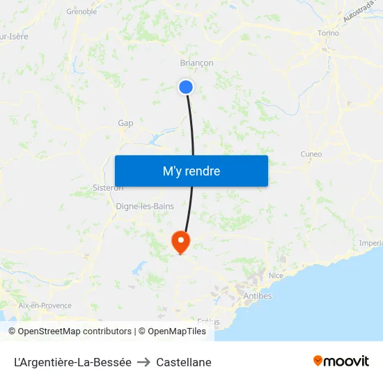 L'Argentière-La-Bessée to Castellane map