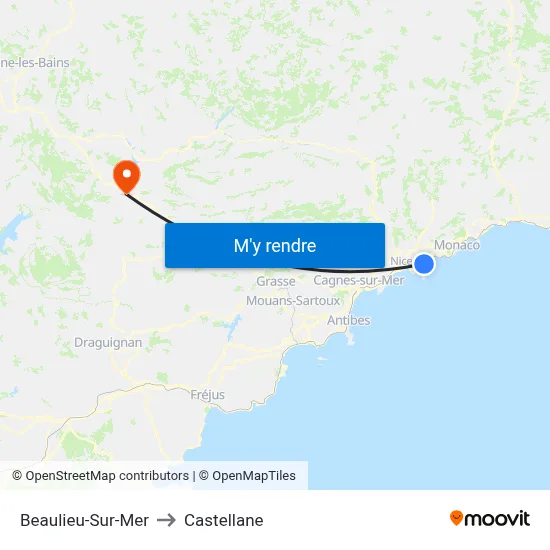 Beaulieu-Sur-Mer to Castellane map