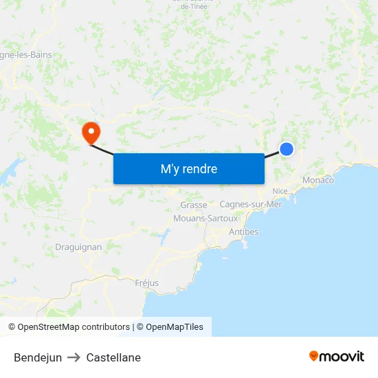 Bendejun to Castellane map
