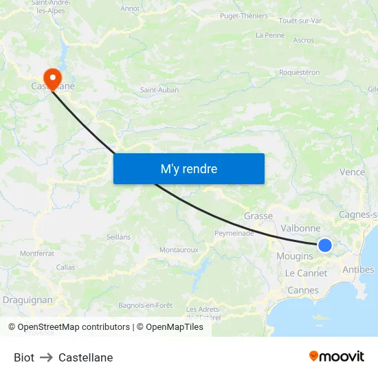 Biot to Castellane map