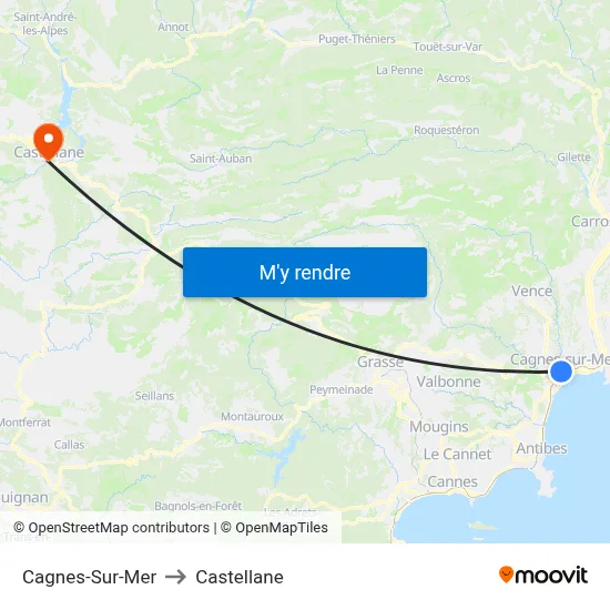 Cagnes-Sur-Mer to Castellane map