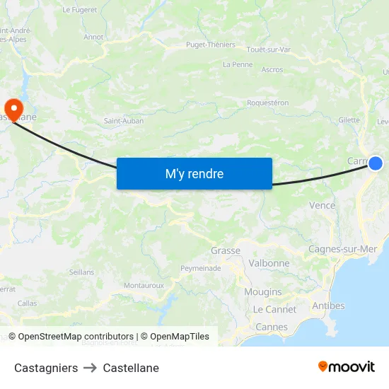 Castagniers to Castellane map