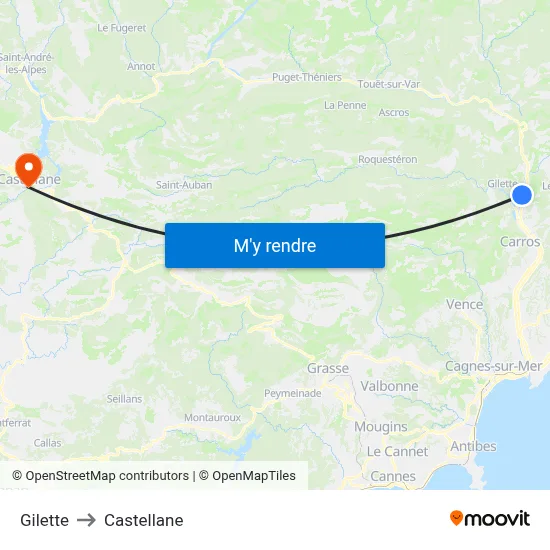 Gilette to Castellane map