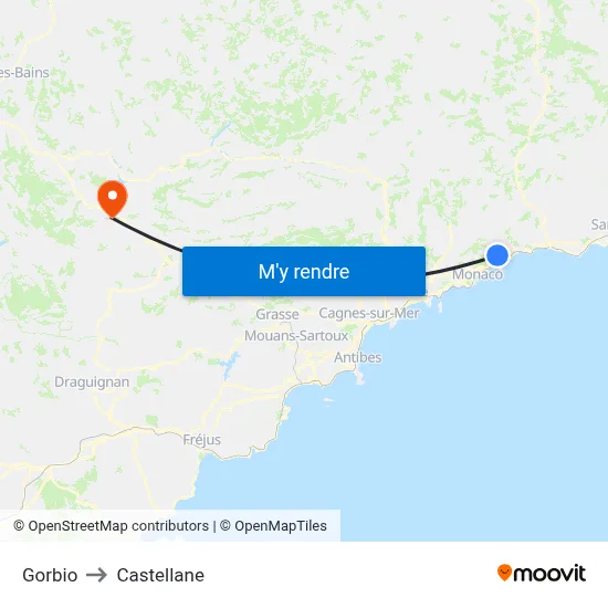 Gorbio to Castellane map