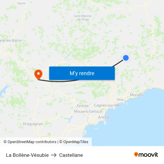 La Bollène-Vésubie to Castellane map
