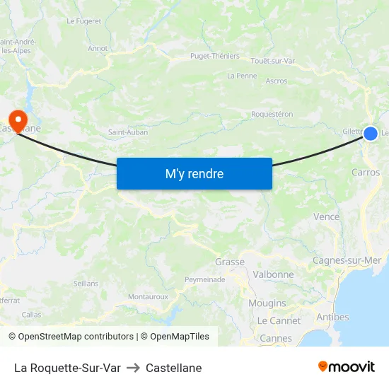 La Roquette-Sur-Var to Castellane map