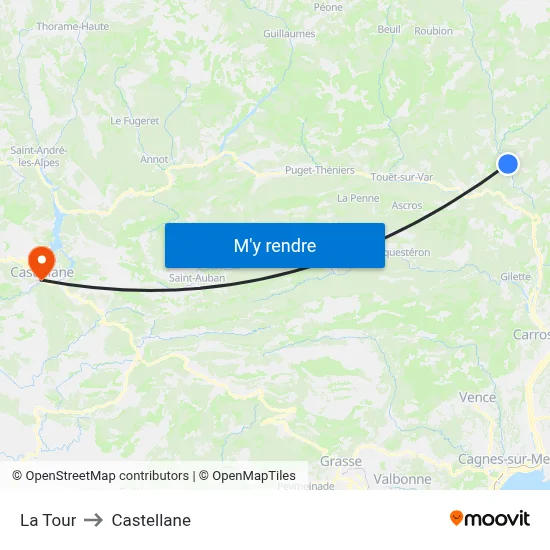 La Tour to Castellane map