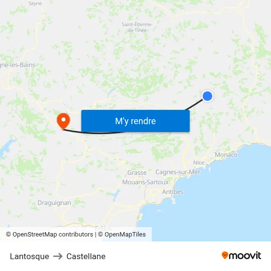 Lantosque to Castellane map