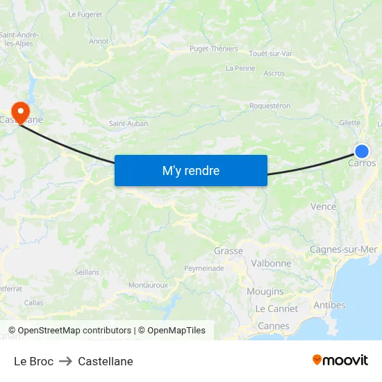 Le Broc to Castellane map